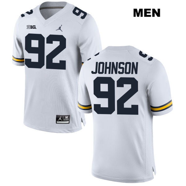 Men's NCAA Michigan Wolverines Ron Johnson #92 White Jordan Brand Authentic Stitched Football College Jersey TB25P75WP